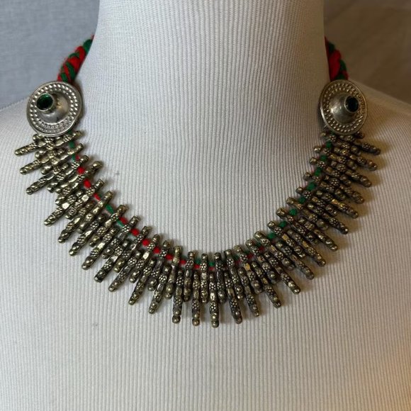 Handmade Boho Tribal Collar Choker Necklace, Antique Silver Choker - Picture 6 of 6